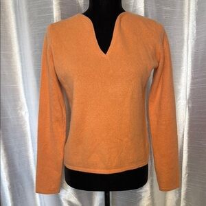 Charter Club Women’s Small Cashmere Orange V Neck Long Sleeve Sweater
